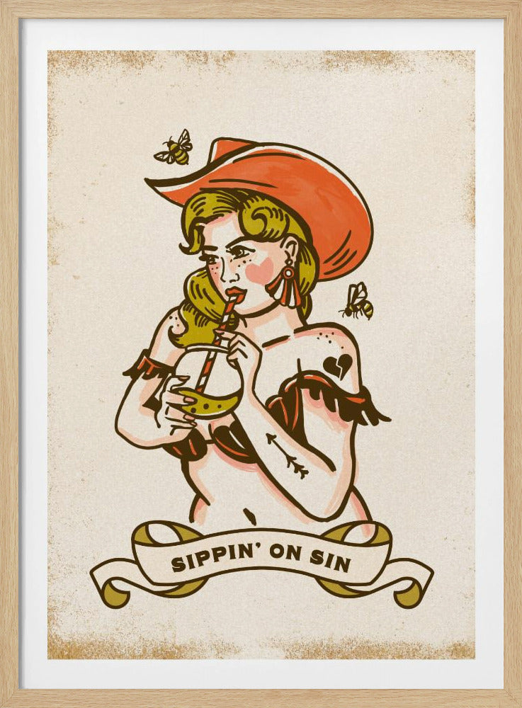 Sippin On Sin schattige en pittige cowgirlkunst | Poster
