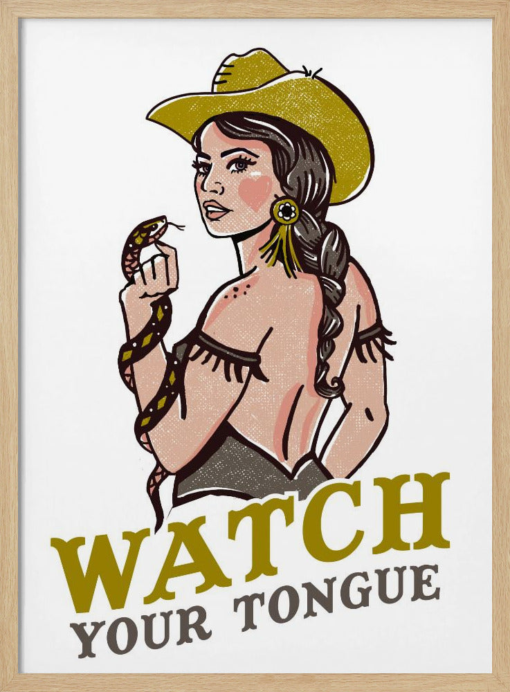 Let op je tong, stoere pin-up cowgirl en ratelslang | Poster