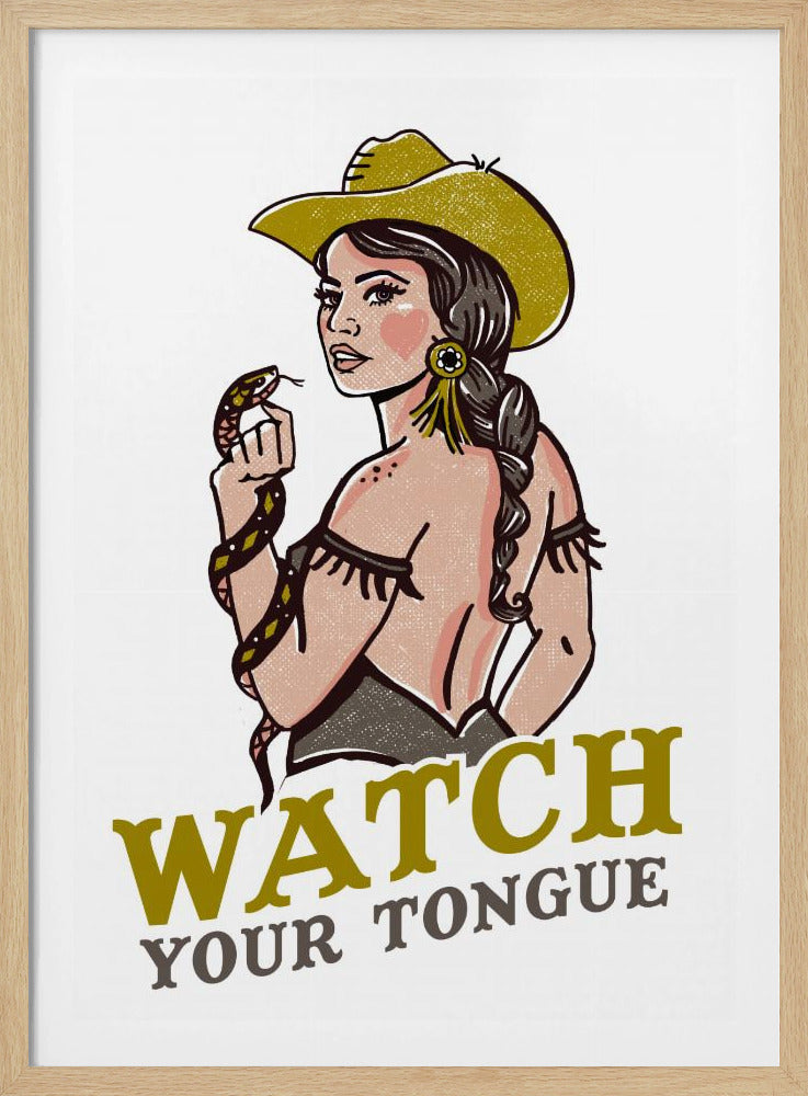 Let op je tong, stoere pin-up cowgirl en ratelslang | Poster