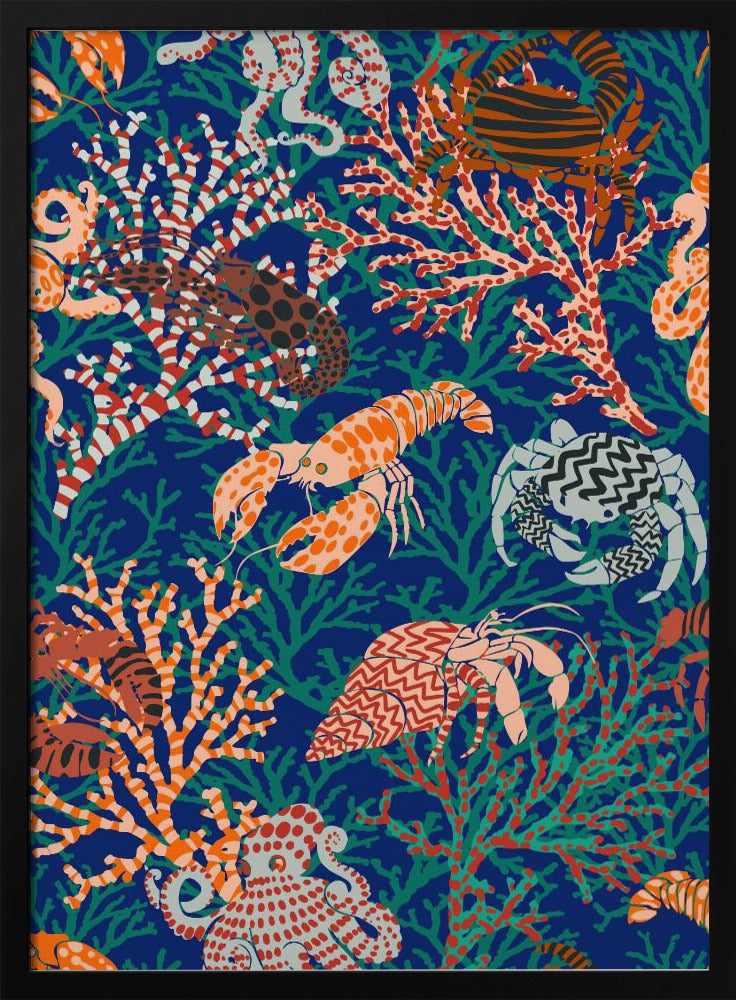 Levendig koraalrifblauw en oranje patroon | Poster