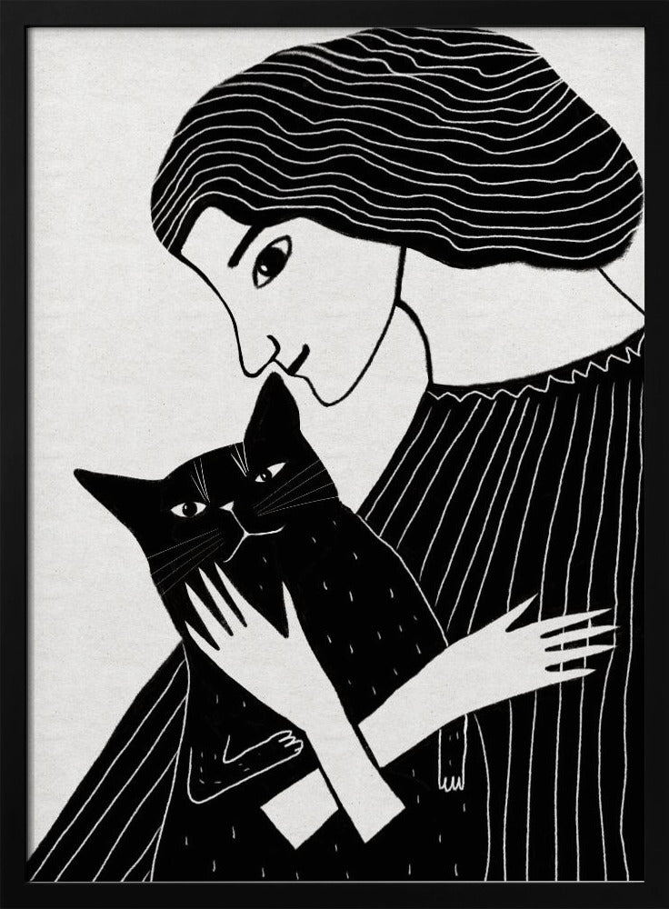Kattenvrouw met zwarte kat | Poster
