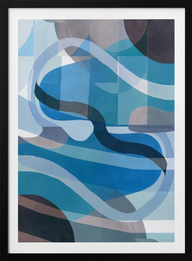 Abstracte blauwe en neutrale wervelende vormen 1 | Poster
