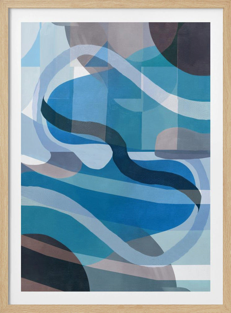 Abstracte blauwe en neutrale wervelende vormen 1 | Poster