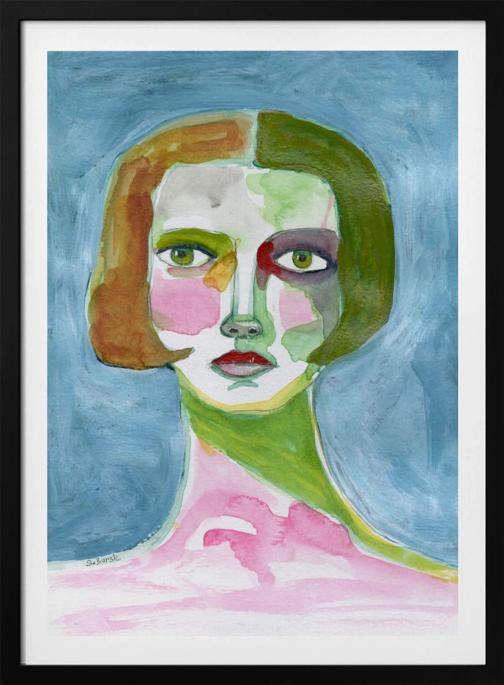 Dame met bobkapsel blauw | Poster