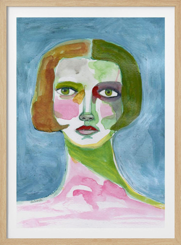 Dame met bobkapsel blauw | Poster