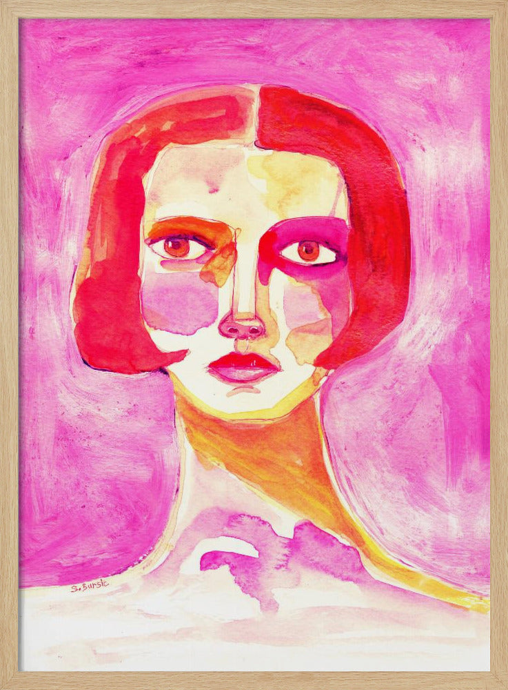 Dame met bobkapsel Felroze | Poster