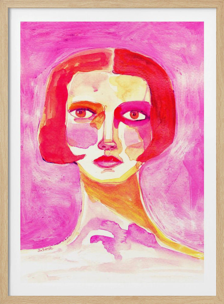 Dame met bobkapsel Felroze | Poster