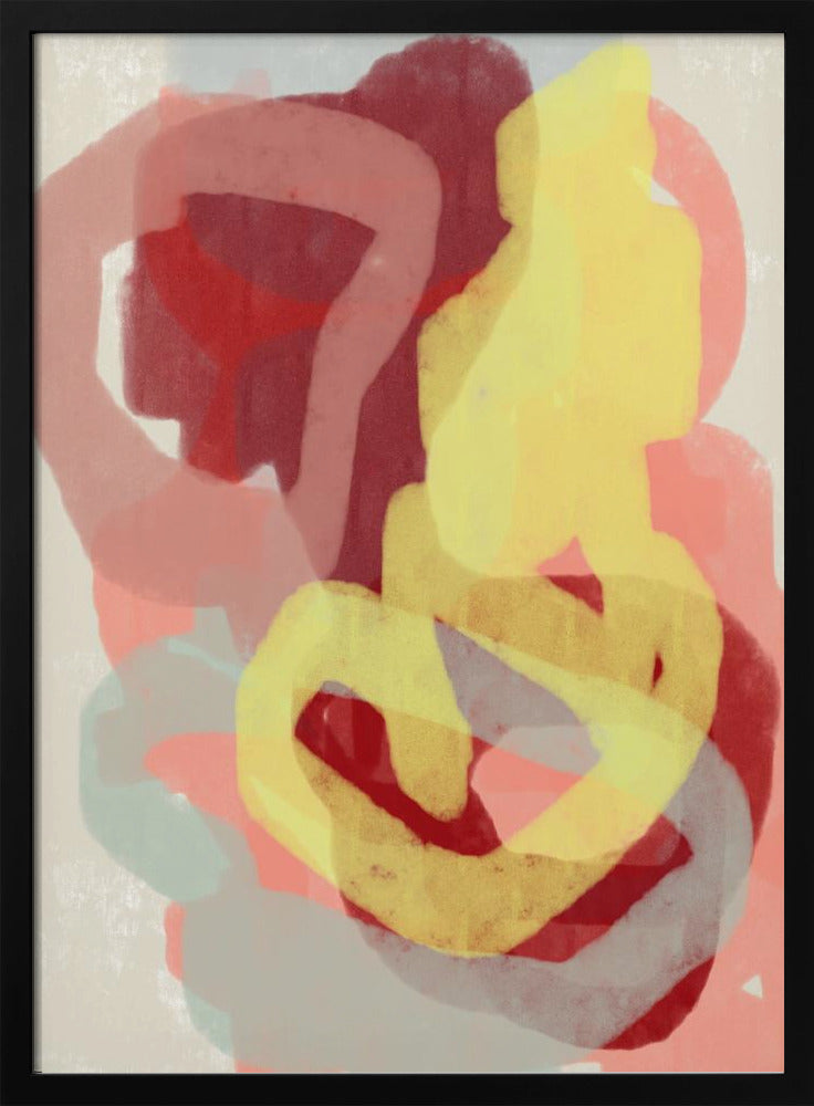 Abstract schilderij in pastel. Geel, rood en grijs. | Poster