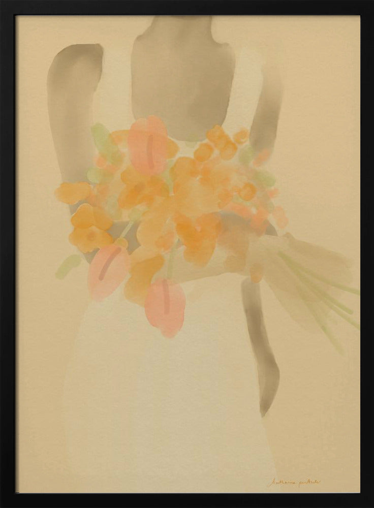 Meisje met oranje bloemen | Poster