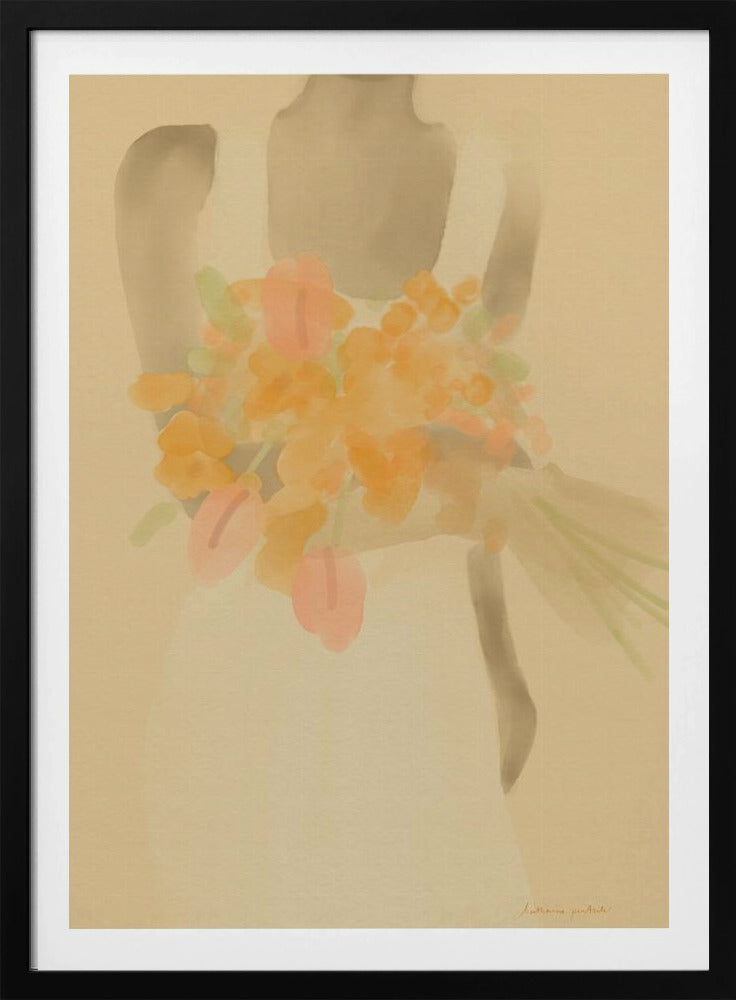 Meisje met oranje bloemen | Poster