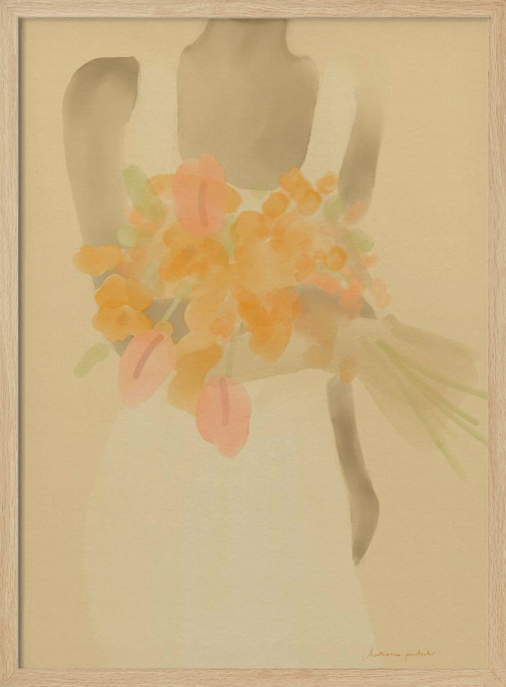Meisje met oranje bloemen | Poster