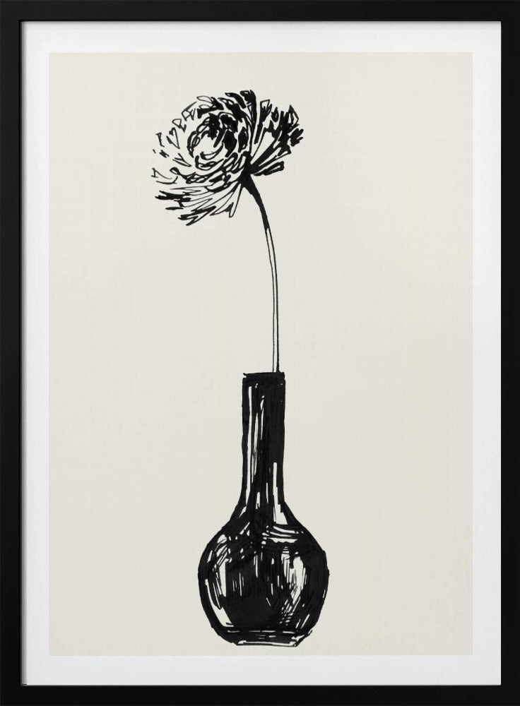 Bloem in een vaas inktschets | Poster