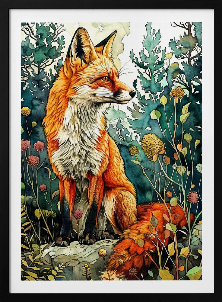 Aquarelkunst van een vos 13 | Poster