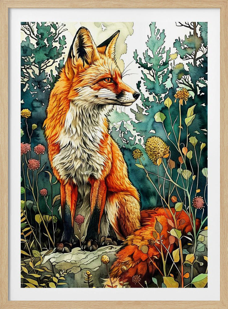Aquarelkunst van een vos 13 | Poster
