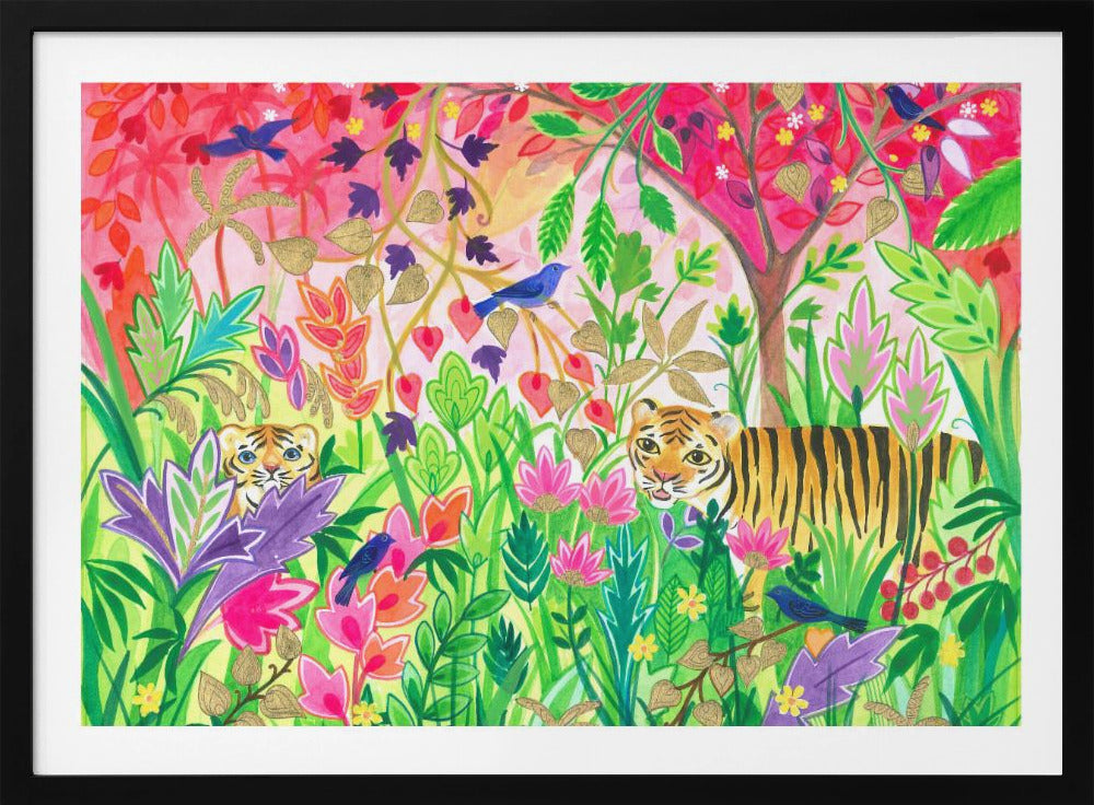 Jungle schilderij met weelderig gebladerte en exotische dieren | Poster