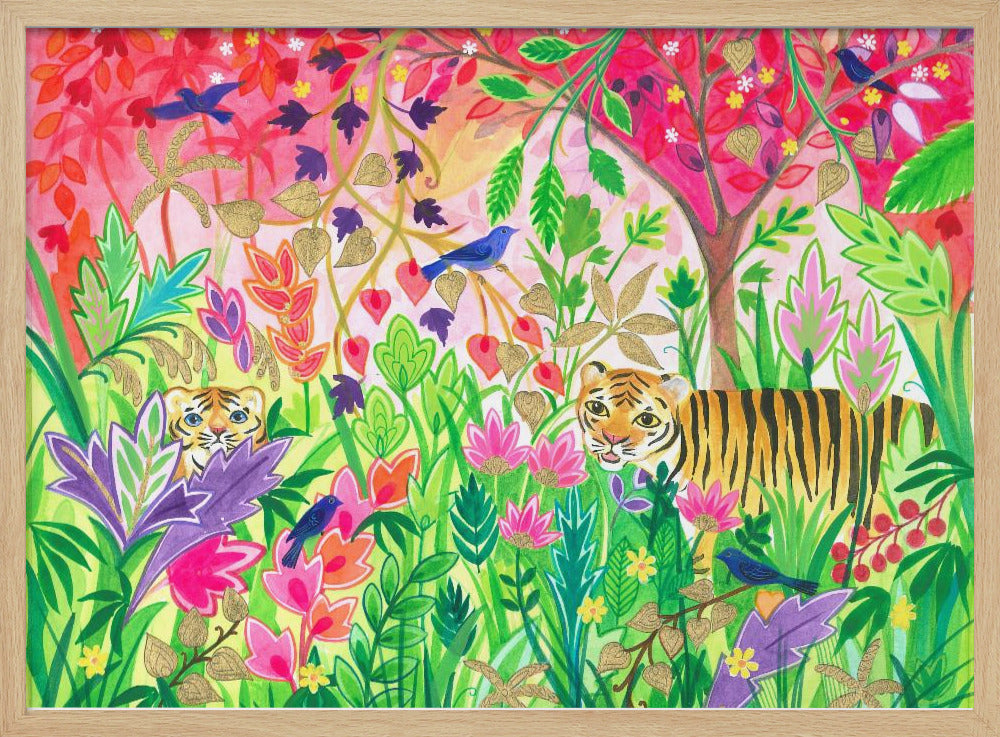 Jungle schilderij met weelderig gebladerte en exotische dieren | Poster