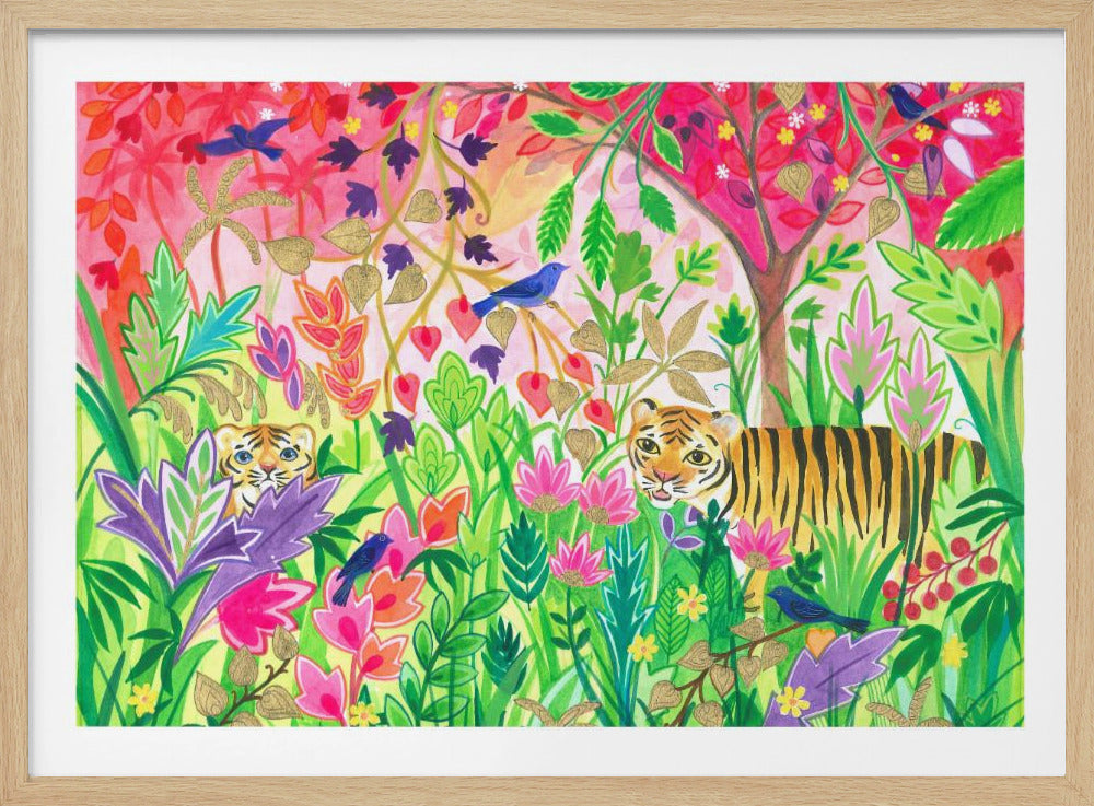 Jungle schilderij met weelderig gebladerte en exotische dieren | Poster
