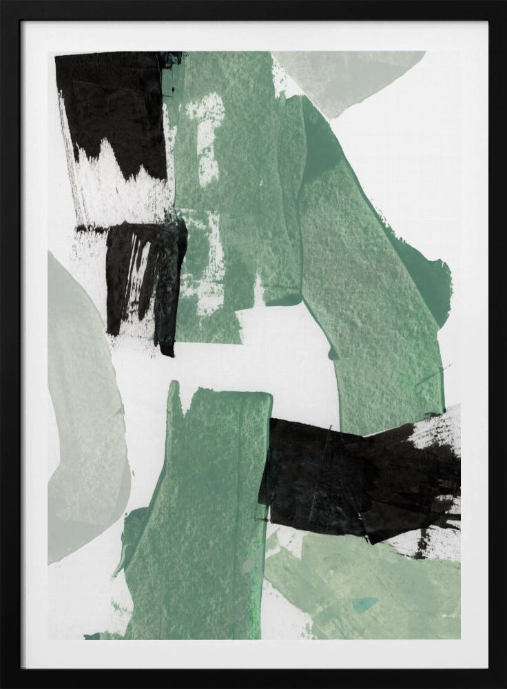 Abstracte groene en zwarte vormen nr. 1 print | poster