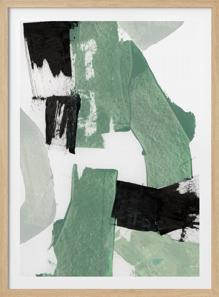 Abstracte groene en zwarte vormen nr. 1 print | poster