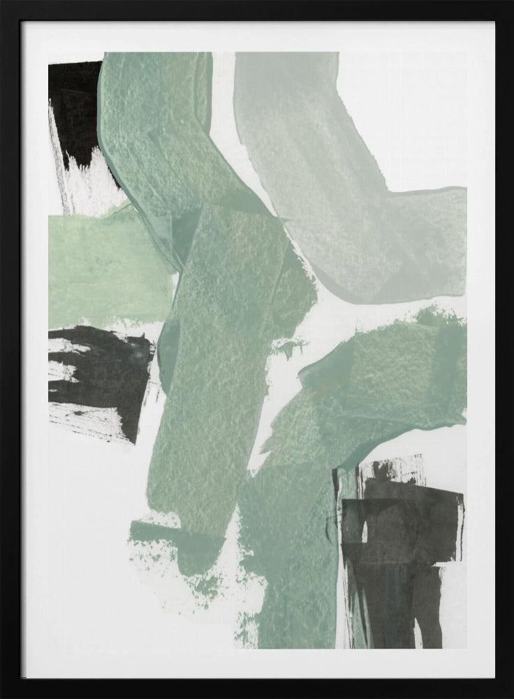 Abstracte groene en zwarte vormen nr. 2 print | poster
