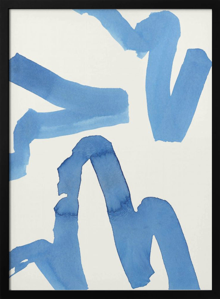 Abstracte blauwe penseelstreken kunstdruk nr. 1 | Poster