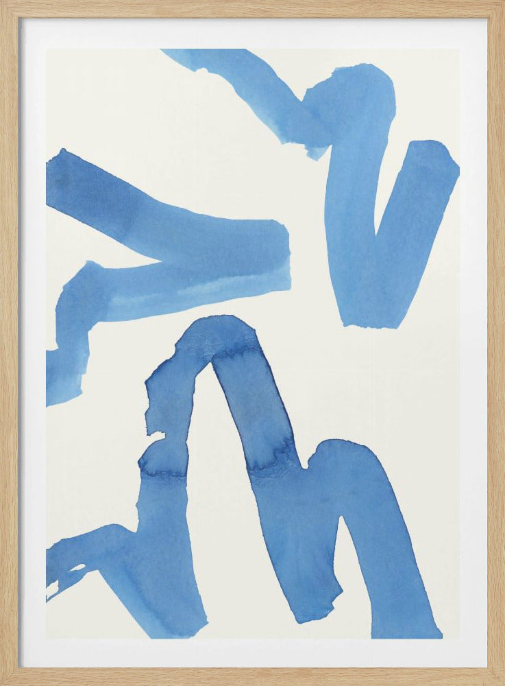 Abstracte blauwe penseelstreken kunstdruk nr. 1 | Poster