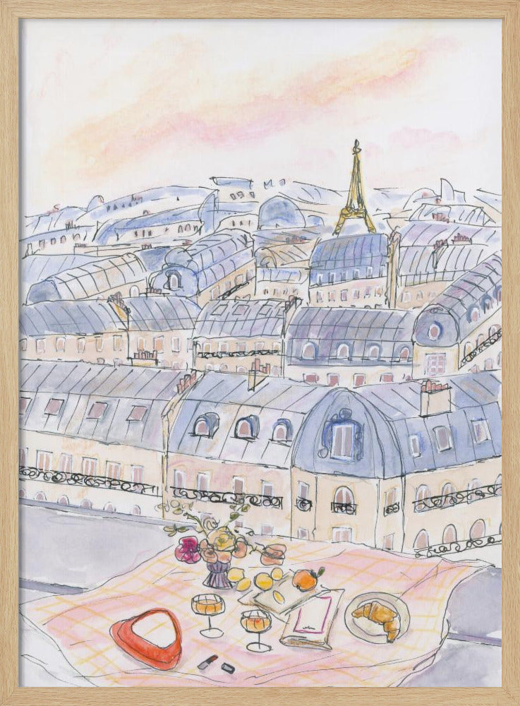 Parijse picknick op het dak met uitzicht op de Eiffeltoren | Poster