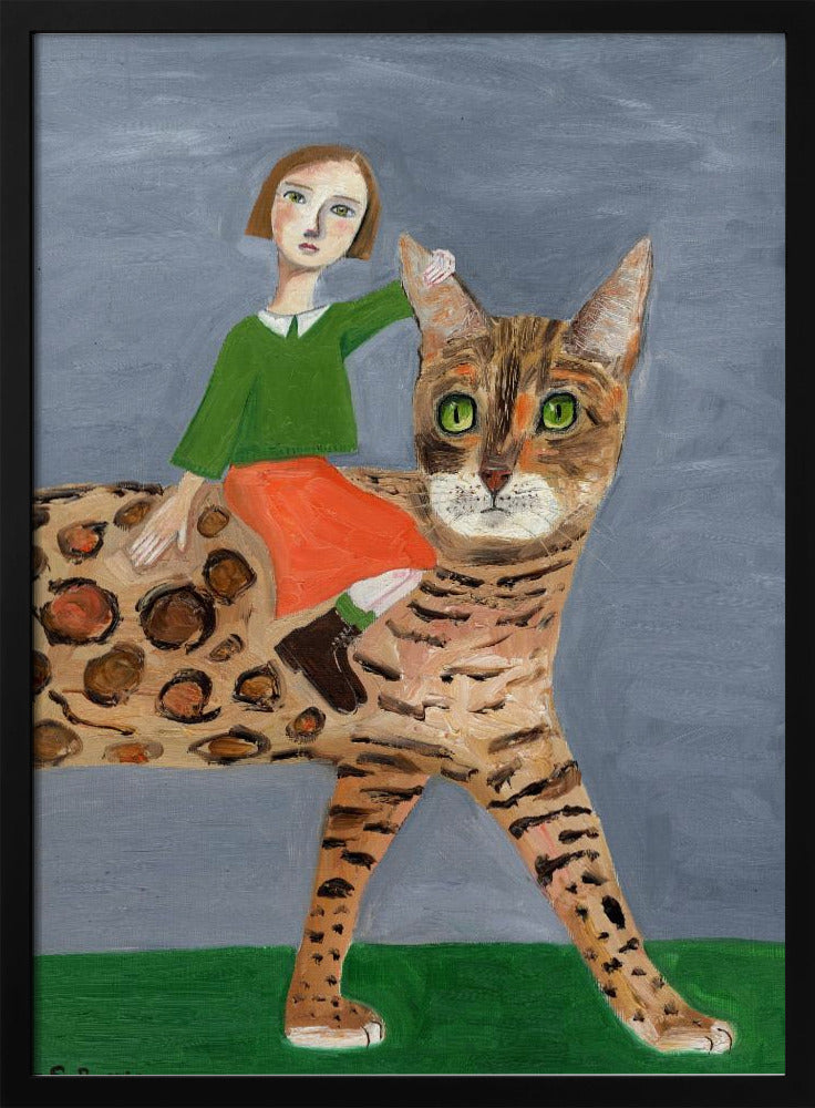 Meisje op Bengaalse kat | Poster