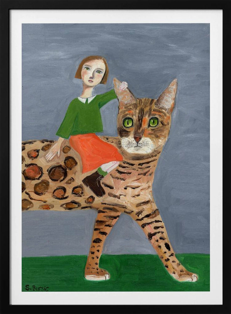 Meisje op Bengaalse kat | Poster