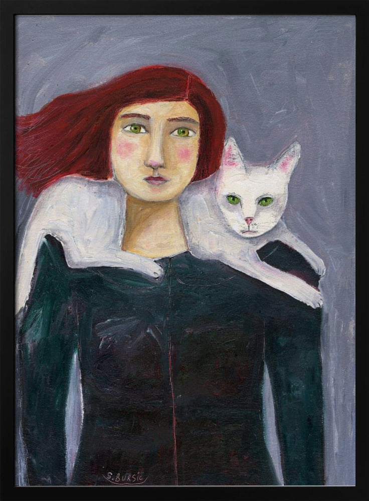 Dame en de witte kat | Poster