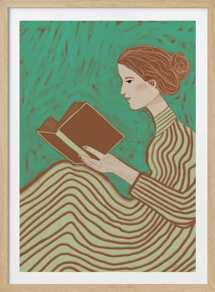Dame leest gestreepte jurk | Poster
