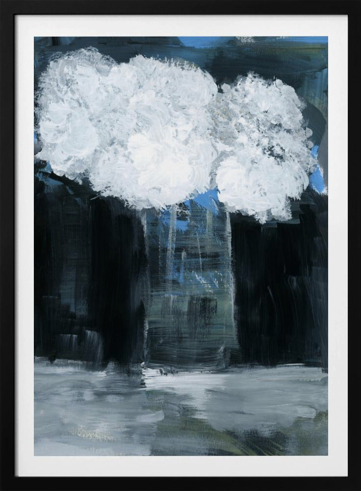 Witte sneeuwbal Viburnum in vaas op zwarte achtergrond | Poster