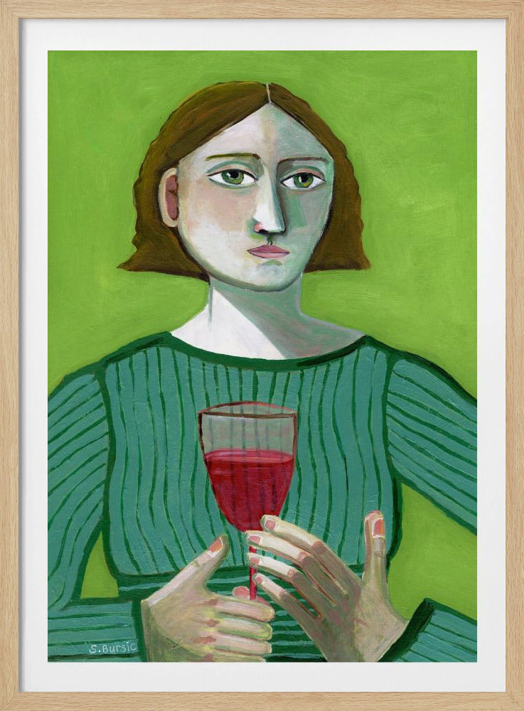 Dame met rode wijn | Poster