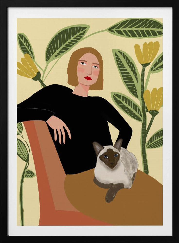 Dame met planten en kat | Poster