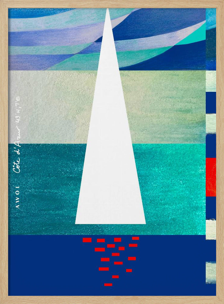 Abstracte zeilboot aan de Franse Rivièra, kleurrijke Côte d'Azur kunstdruk | poster
