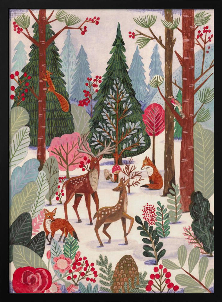 Dieren in het winterbos | Poster