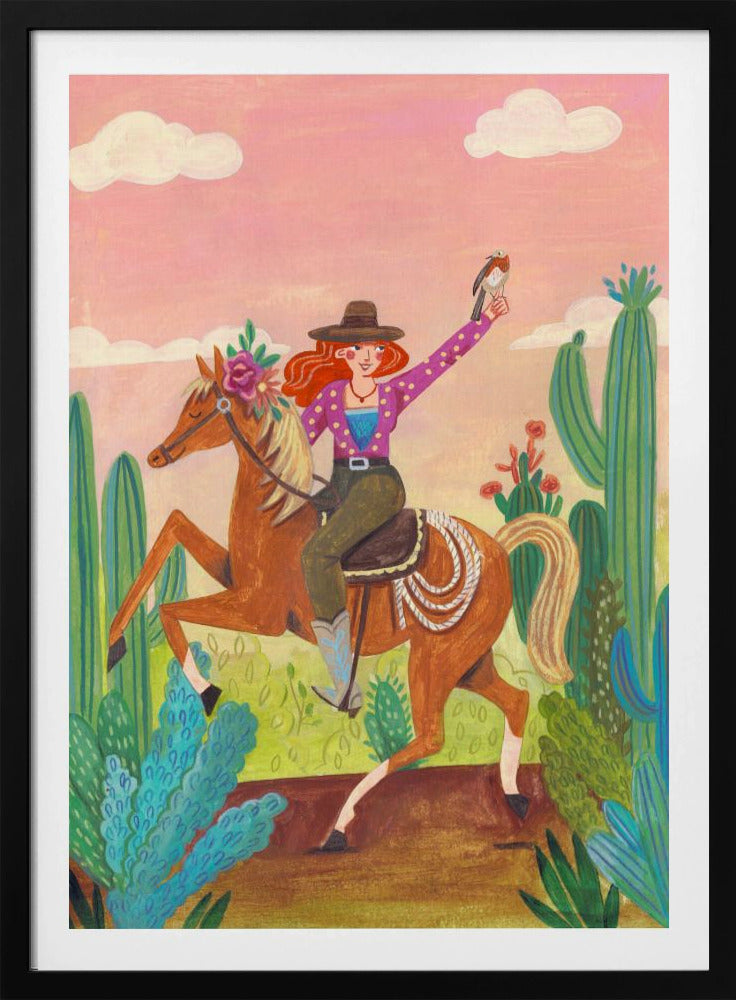 Cowgirl on horse in the desert | Poster