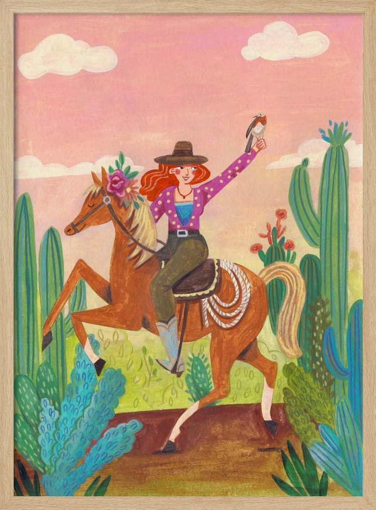 Cowgirl on horse in the desert | Poster