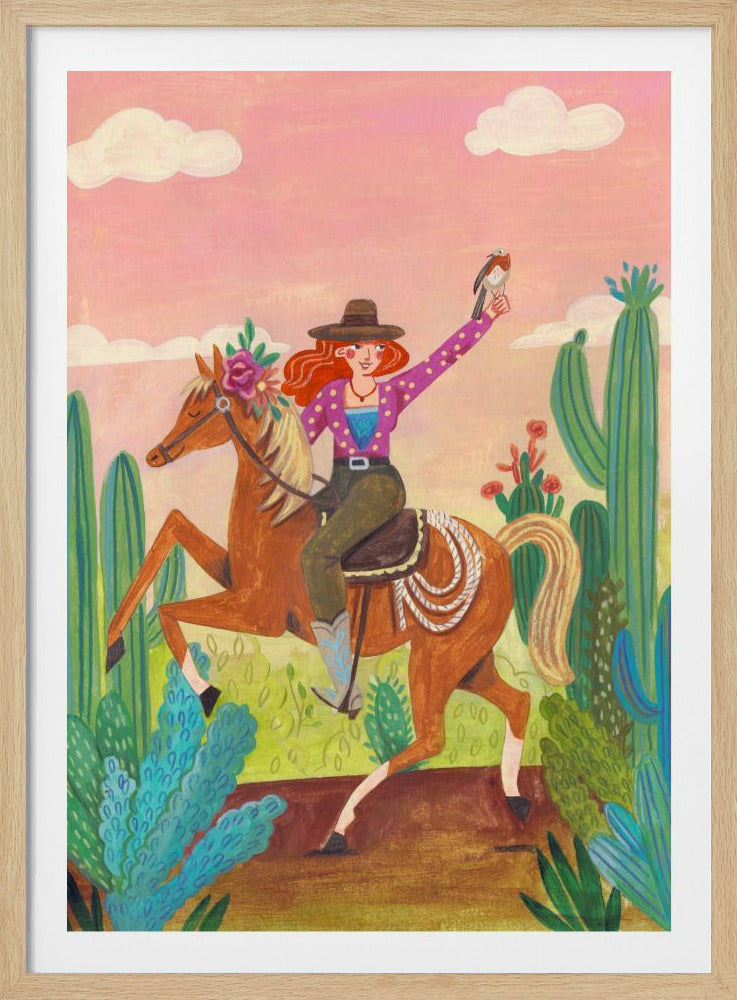 Cowgirl on horse in the desert | Poster