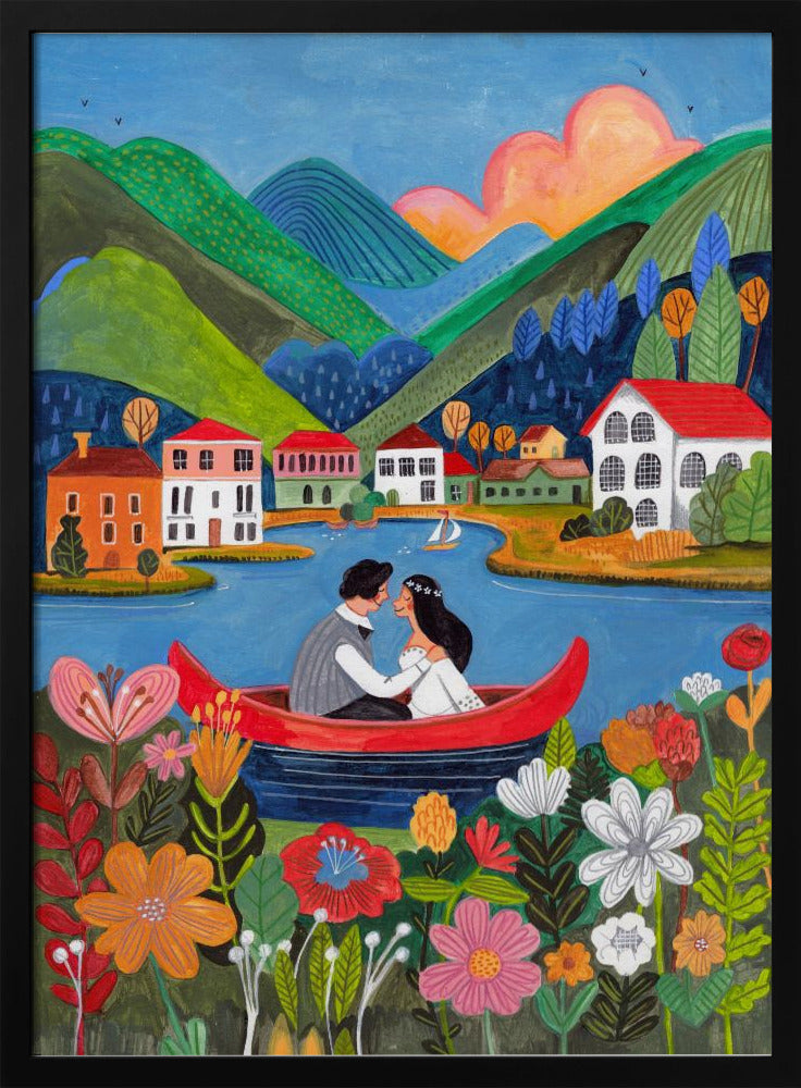 Pasgetrouwd stel in een boot | Poster