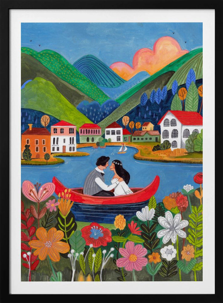 Pasgetrouwd stel in een boot | Poster