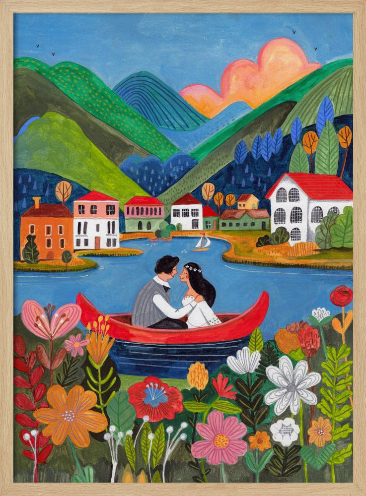 Pasgetrouwd stel in een boot | Poster