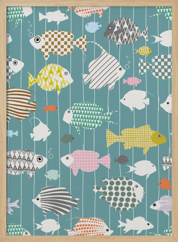 Verse vis op blauwgroen patroon | Poster