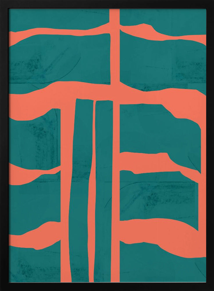 Turquoise &amp; Koraal Abstractie 1 | Poster