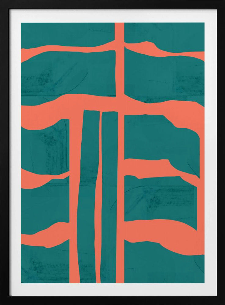 Turquoise &amp; Koraal Abstractie 1 | Poster