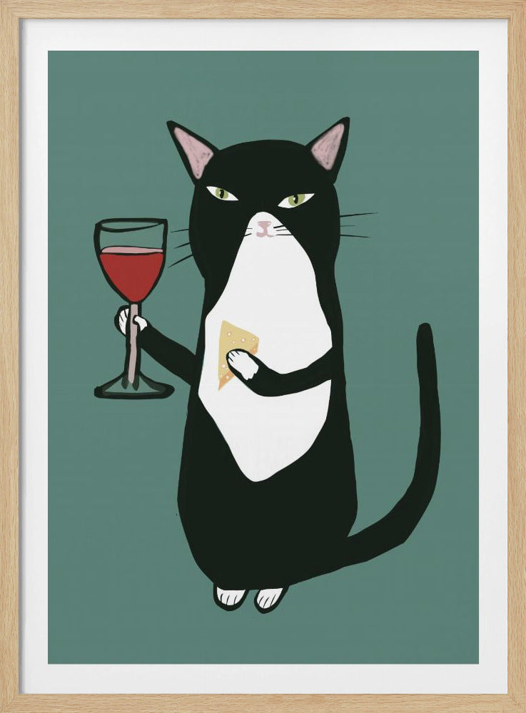 Kat met wijn | Poster