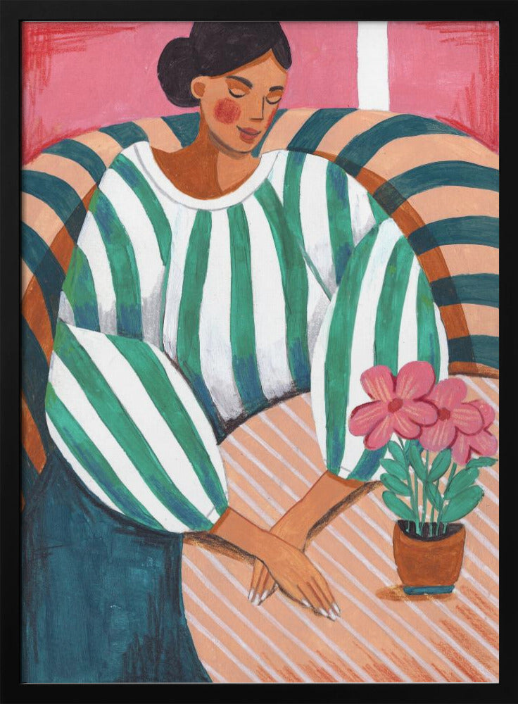 Vrouw in strepen in gedachten | Poster