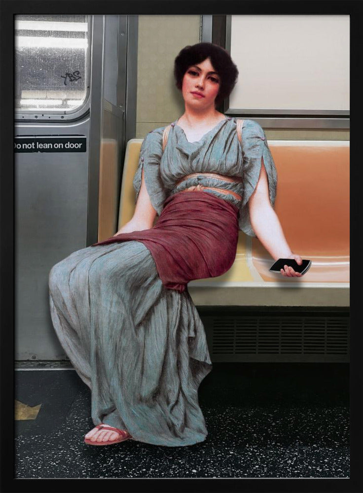 Een vrouw in antieke kledij zittend in een metro | Poster
