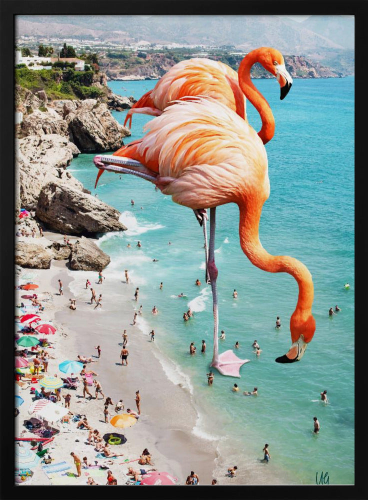 Flamingo's op het strand | Poster