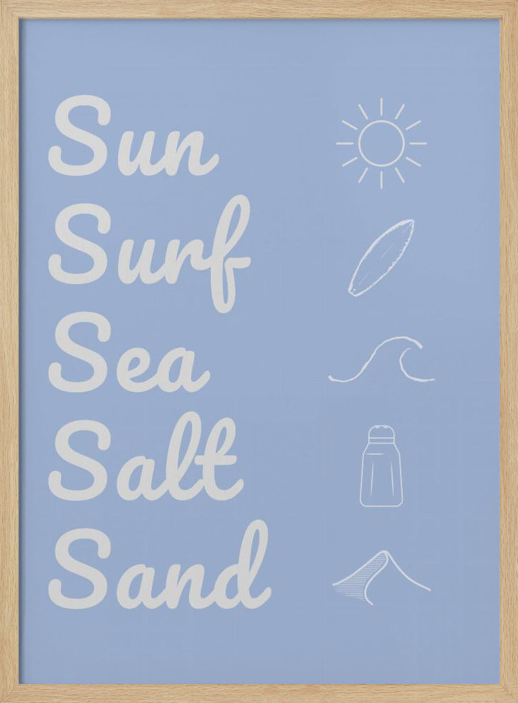 Zon, surf, zeezout, zand, lichtblauw | Poster
